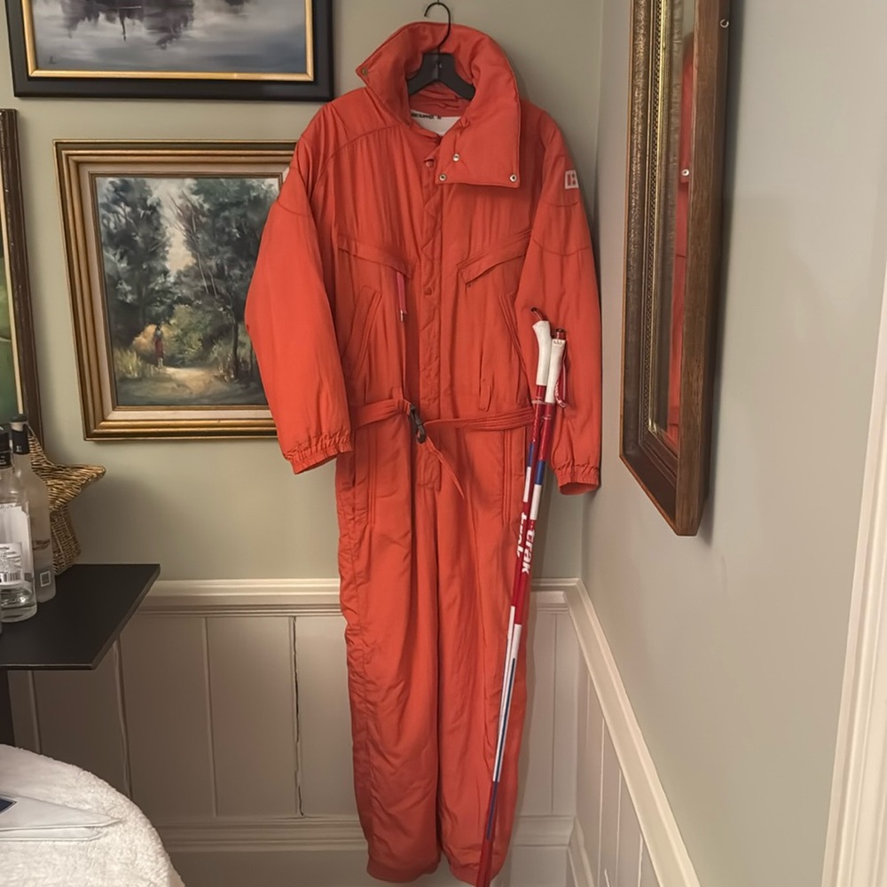 1980s 90s Ski Suit One Piece Snowsuit Franz Klammer Orange Large Men’s M 40 Snow